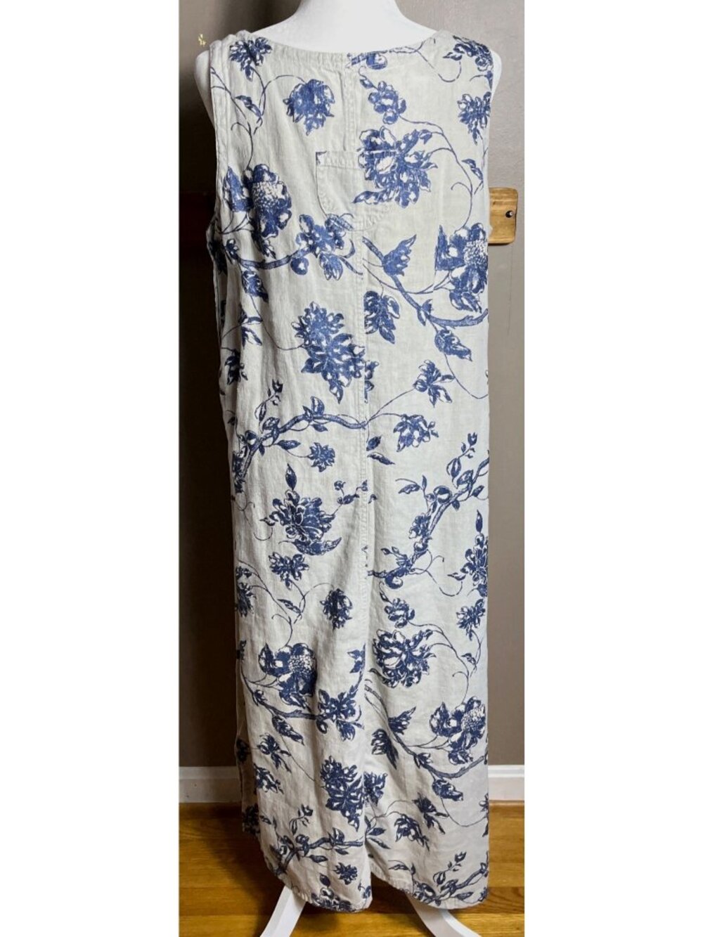 Vtg Garron Heavy Linen Dress Tank Jumper Column Floral Coastal Grandma Garden L - Picture 5 of 13